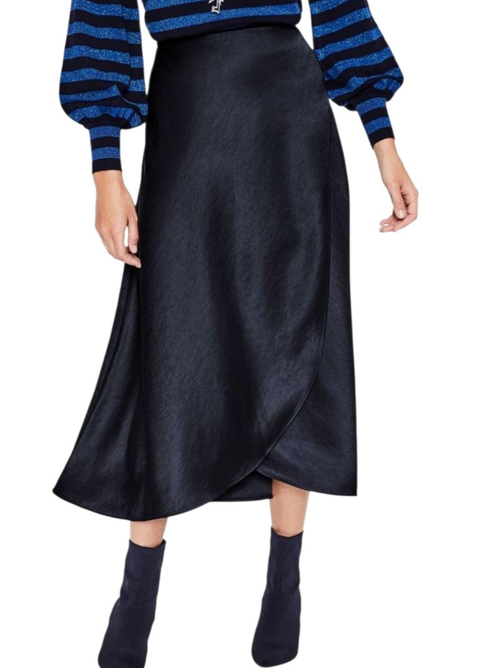 Boden Navy Epsom Satin A-Line Midi Skirt